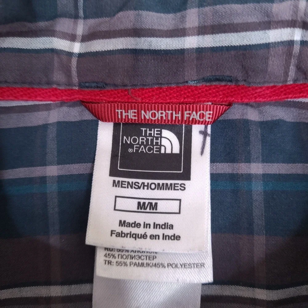 The North‎ Face Shirt Mens Medium Aqua Blue Gray Plaid Button Down Long Sleeve